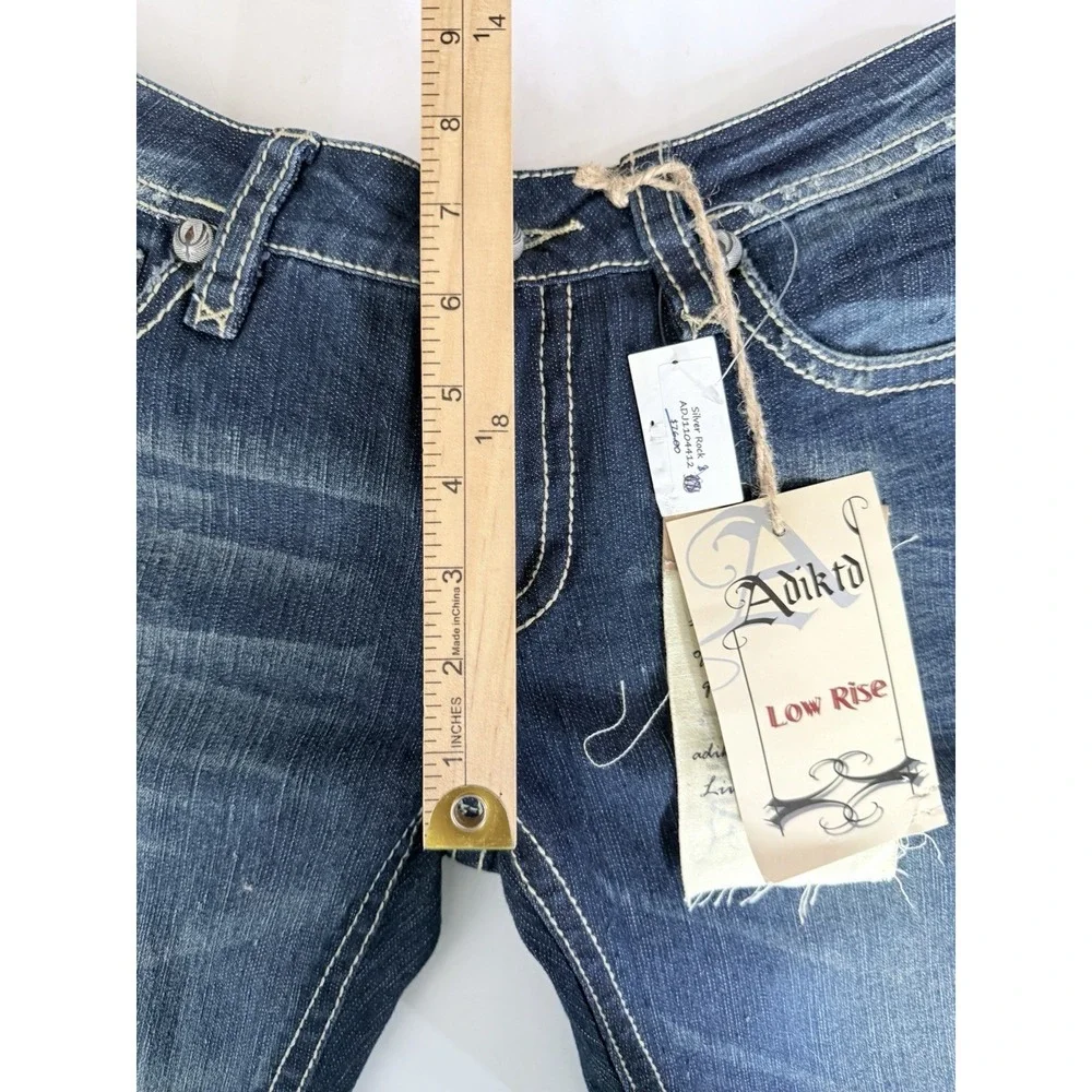 NWT Adiktd Denim Jeans 6/29 L 31 Low Rise Straight‎ Embroidered Distressed Bling